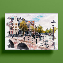 Poster Amsterdã canals vintage retro watercolor viagem