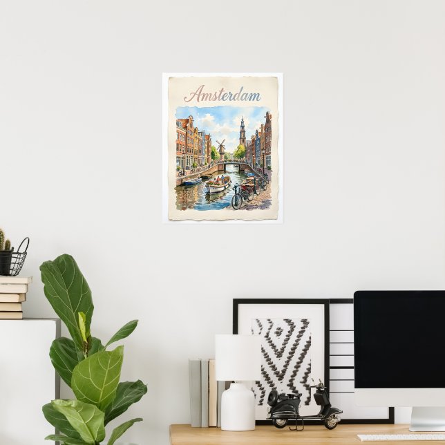 Poster Amsterdã Holanda aquarela (Escritório em casa)