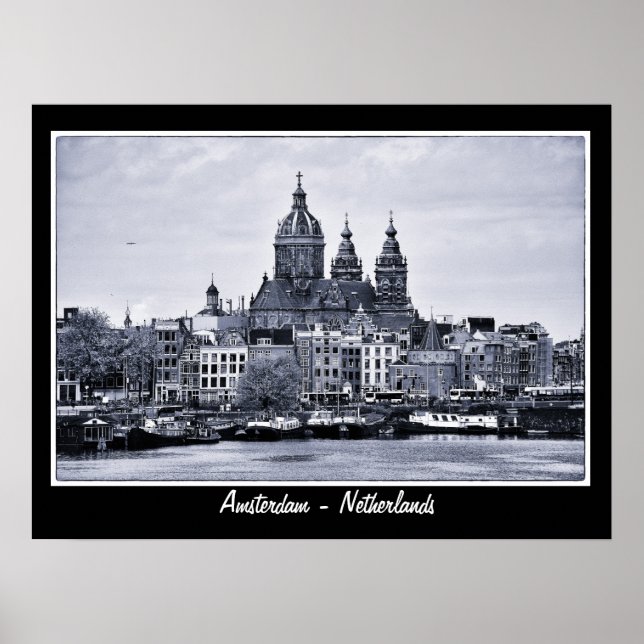 Póster Amsterdã - Holanda, BW Art (Cartaz) (Frente)