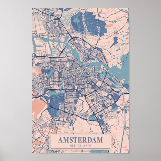 Poster Amsterdã Holanda Mapa da Cidade Ventilada Viagem (Frente)