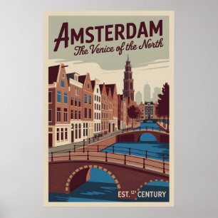 Poster Amsterdã Holanda Paisagem Aérea Retro Viagem