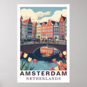 Poster Amsterdã Holanda Viagem Bicicletas Tulipa