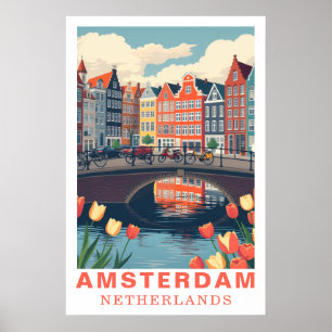 Poster Amsterdã Holanda Viagem Bicicletas Tulipa