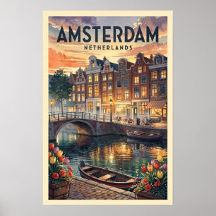 Poster Amsterdã Holanda Viagem Vintage