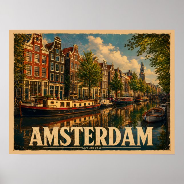 Poster Amsterdã Holanda Viagem Vintage (Frente)