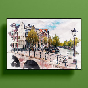 Poster Amsterdã, Holanda Watercolor Souvenir Art