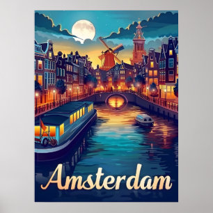 Poster Amsterdã por Noite