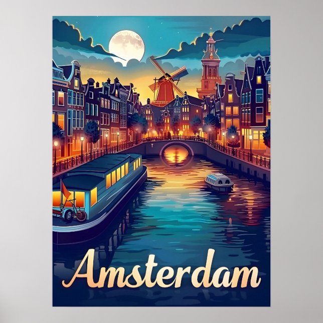 Poster Amsterdã por Noite (Frente)