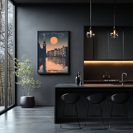 Poster Amsterdã Sunset - Reflexões da Silhueta do Canal