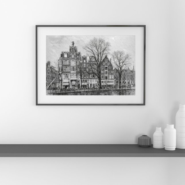 Poster Amsterdam Canal Cityscape – Hand-Drawn Sketch (Criador carregado)