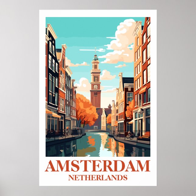 Poster Amsterdam Netherlands Canal Vintage Travel Art (Frente)