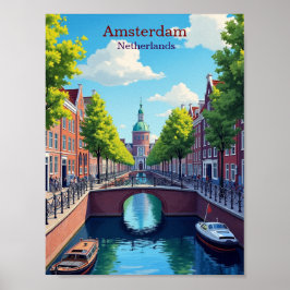 Poster Amsterdam Netherlands Gouache Illustration Travel