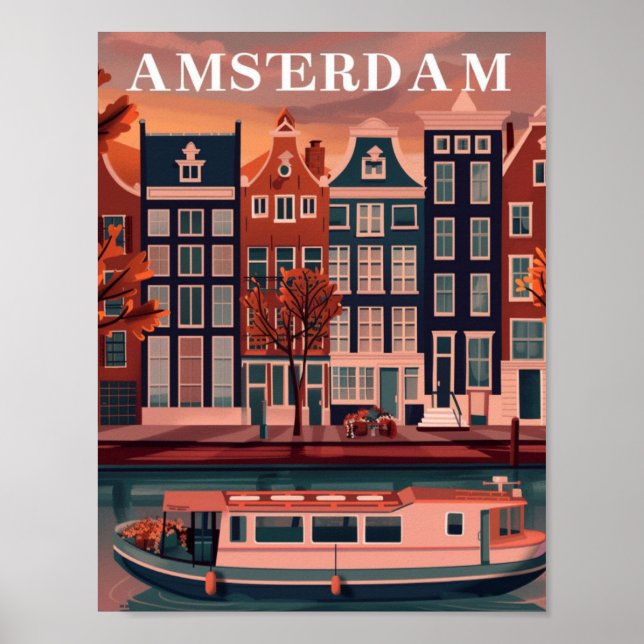 Poster Amsterdam Netherlands Vintage Familiar Viagem Plac (Frente)