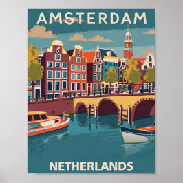 Poster Amsterdam Netherlands Vintage Familiar Viagem Plac