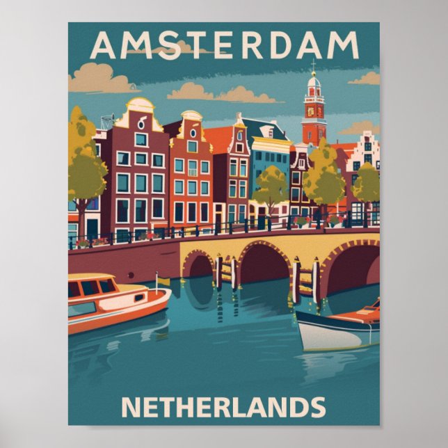 Poster Amsterdam Netherlands Vintage Familiar Viagem Plac (Frente)