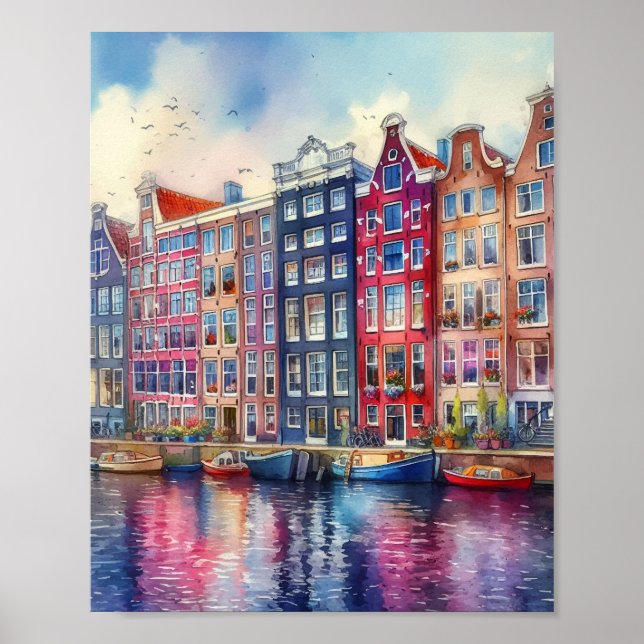 Poster Amsterdam Netherlands Watercolor (Frente)