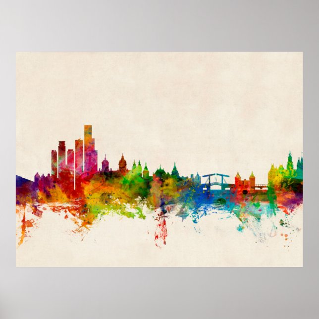 Póster Amsterdam — Países Baixos Skyline (Frente)