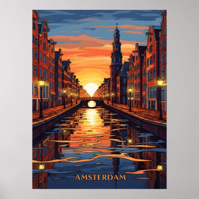 Poster Amsterdam Postcard Holland Vintage Travel (Frente)