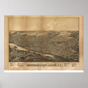 Póster Amsterdão 1881 & porto Jackson, mapa panorâmico 
