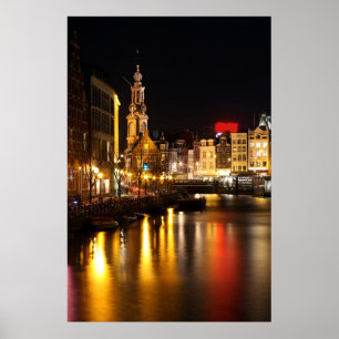Póster Amsterdão na noite em Amsterdão Países Baixos