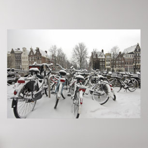 Poster Amsterdão nevado nos Países Baixos no inverno