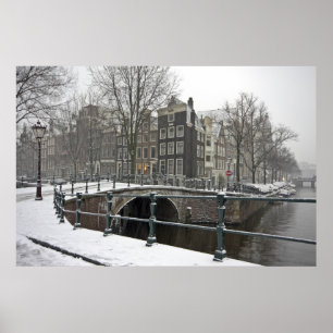 Póster Amsterdão nevado nos Países Baixos no inverno