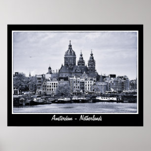 Póster Amsterdão - Países Baixos, arte de BW (poster)