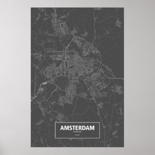 Poster Amsterdão, Países Baixos (brancos no preto)