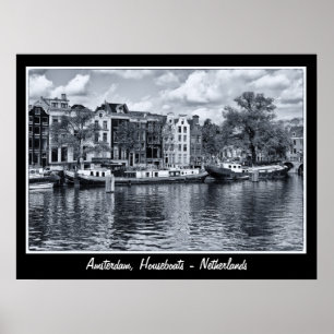 Póster Amsterdão - Países Baixos, casas flutuantes