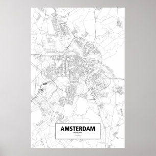 Poster Amsterdão, Países Baixos (preto no branco)