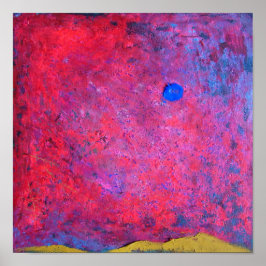 Poster An abstract painting of a blue sun and a red sky.