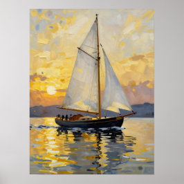 Poster An Impasto Illustration of a Sailboat at Sunset