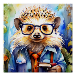 Póster an intelligent watercolor Hedgehog
