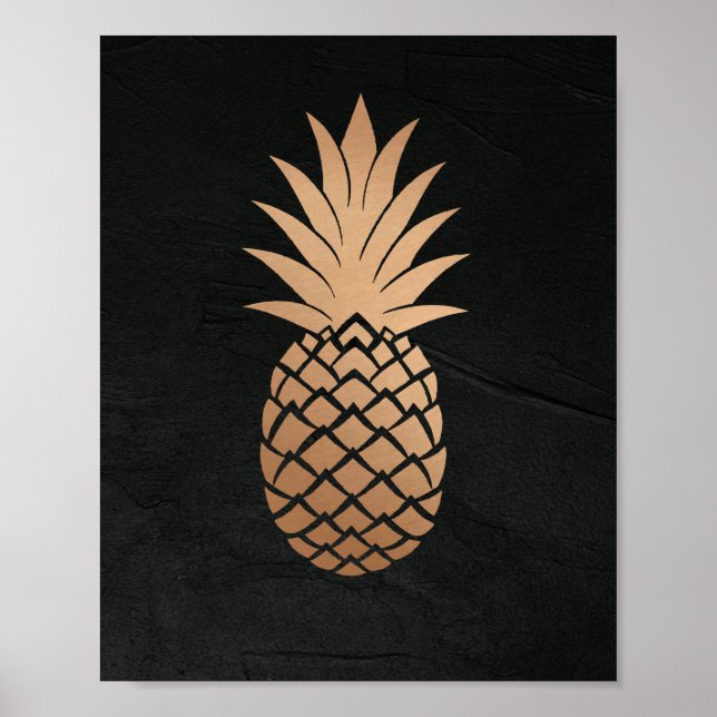 Poster Ananás Dourado Tropical Minimalista Mínima, preto, (Frente)