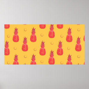 Poster Ananás rosa sobre fundo laranja. Peça sem costur