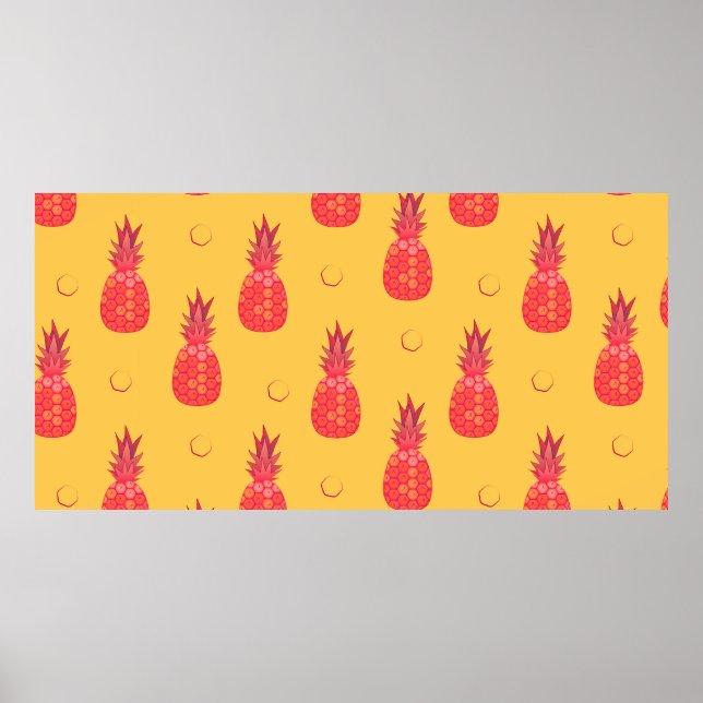 Poster Ananás rosa sobre fundo laranja. Peça sem costura (Frente)
