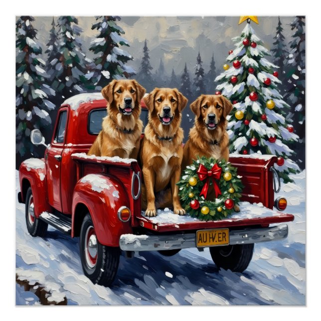 Póster Anatolian Shepherd Dog Christmas Red Truck Holiday (Frente)