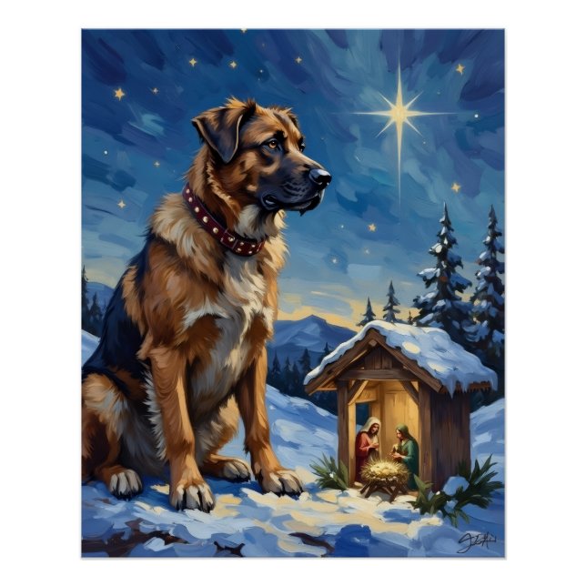 Póster Anatolian Shepherd Dog Guarding Nativity Scene (Frente)