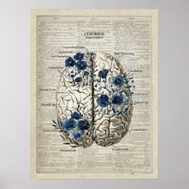 Poster Anatomia cerebral Arte Floral Azul