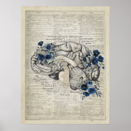 Poster Anatomia cerebral com flores azuis Marinhos Arte M