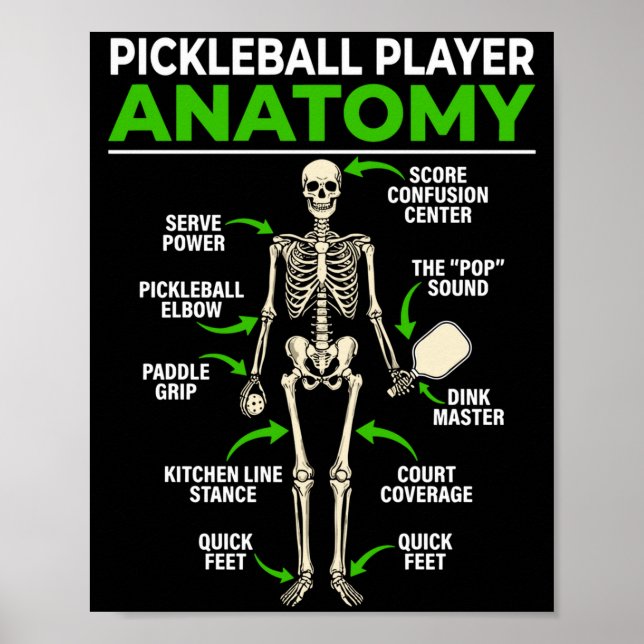 Poster anatomia de jogador de pickleball engraçado dink p (Frente)