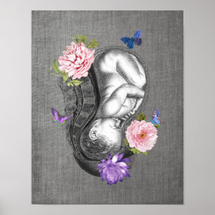 Poster Anatomia OBGYN Arte Floral Mulher Bebê Decor Impr