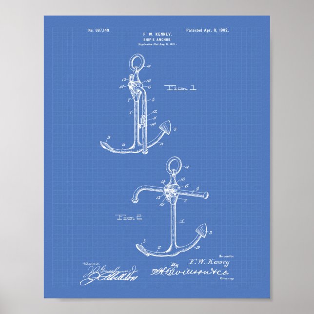 Póster Anchor 1902 do navio - Projeto de arte patenteada (Frente)