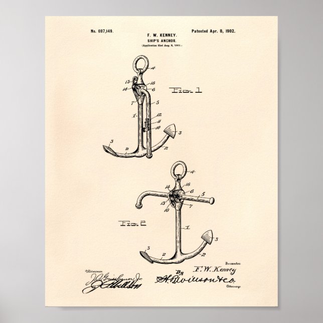 Poster Anchor 1902 Patent Art Old Peper (Frente)