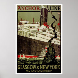 Póster Anchor Line ~ Glasgow-Nova Iorque