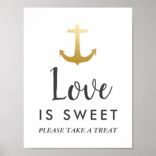 Poster Anchor Náutico Faux Gold Foil   Sinal de casamento