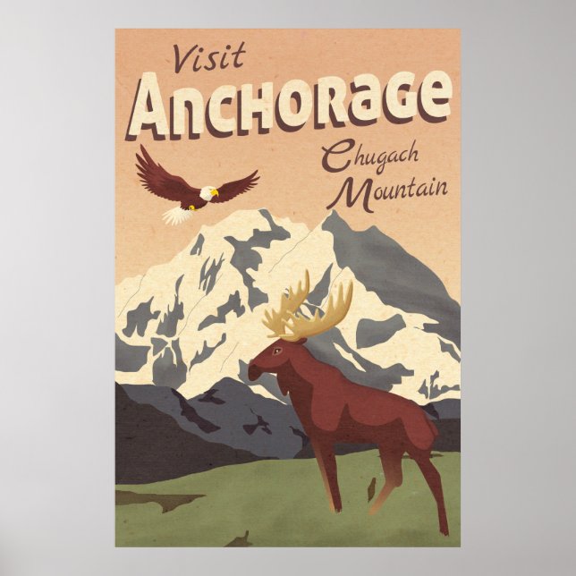 Poster Anchorage Chugach Mountain Viagens vintage (Frente)