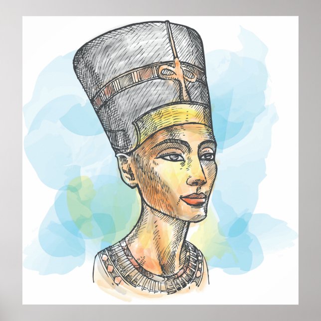 Poster Ancient Egyptian Queen Nefertiti Bust Sketch (Frente)