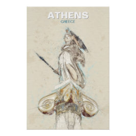 Póster Ancient Greece Athena Statue Sketch Poster 