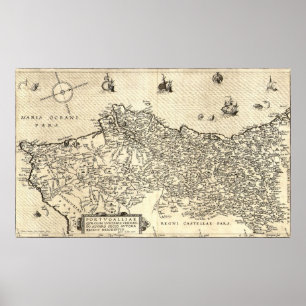 Póster Ancient Map of Portugal